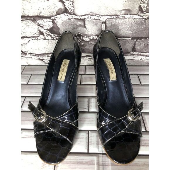 Brighton Riva Blue Croc Patent Leather Espadrille High Wedge Women Sz 9M US/40EU - Picture 10 of 16